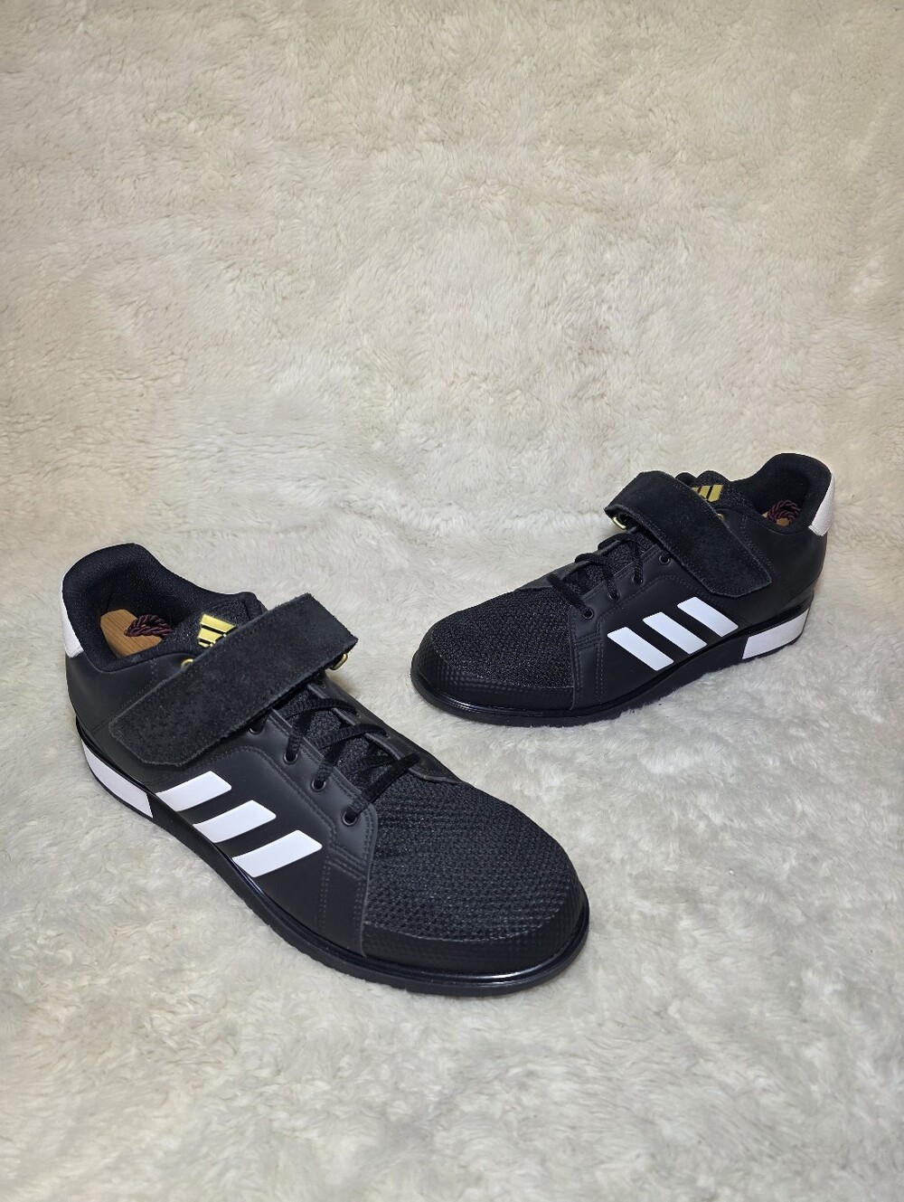 Adidas Power Perfect 3 Weightlifting Shoes Mens 12 Black Gold Lifters BB6363 New